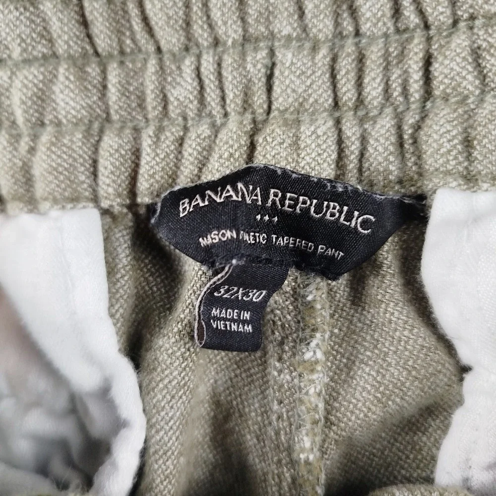 Banana Republic‎ Mens Mason Athletic Tapered Fit Linen Green Pants Size 32x24
